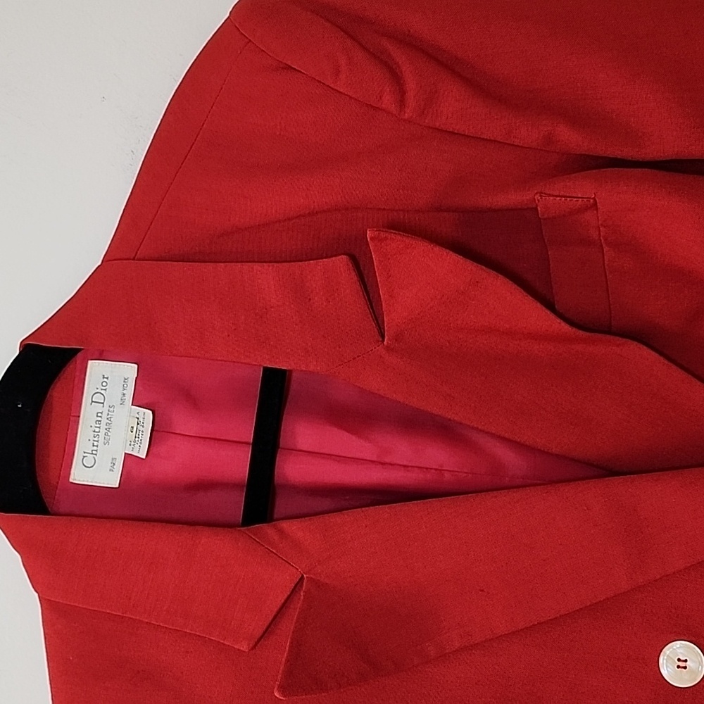 VTG Christian Dior red cropped blazer  Red Double-Breasted Blazer Size 6 - Picture 16 of 16